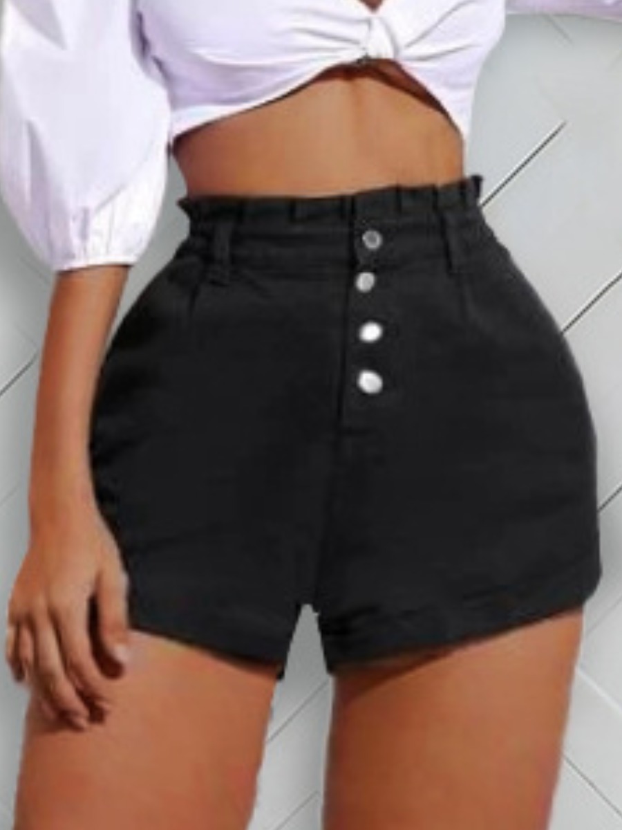 

lovely Stylish Buttons Design Black Denim Shorts