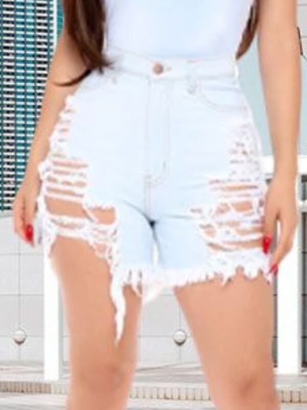 

Lovely Stylish Hollow-out Skyblue Denim Shorts