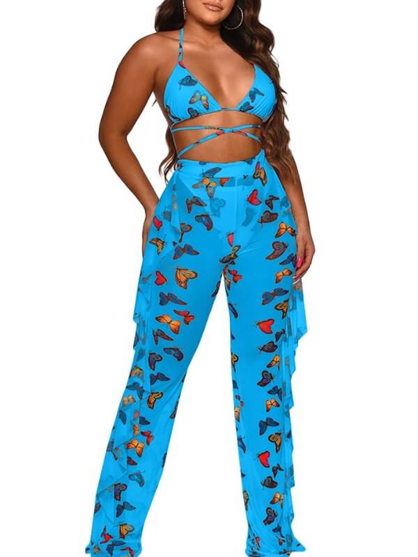 

LW Butterfly Print Royalblue Cover-up(Two-piece)