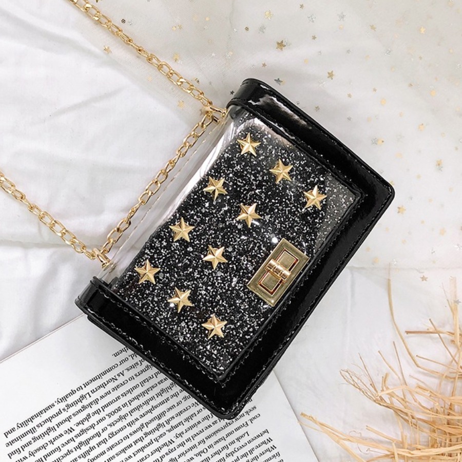 

lovely Trendy See-through Black Crossbody Bag