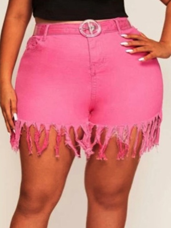 

lovely Stylish Tassel Design Rose Red Plus Size Denim Shorts
