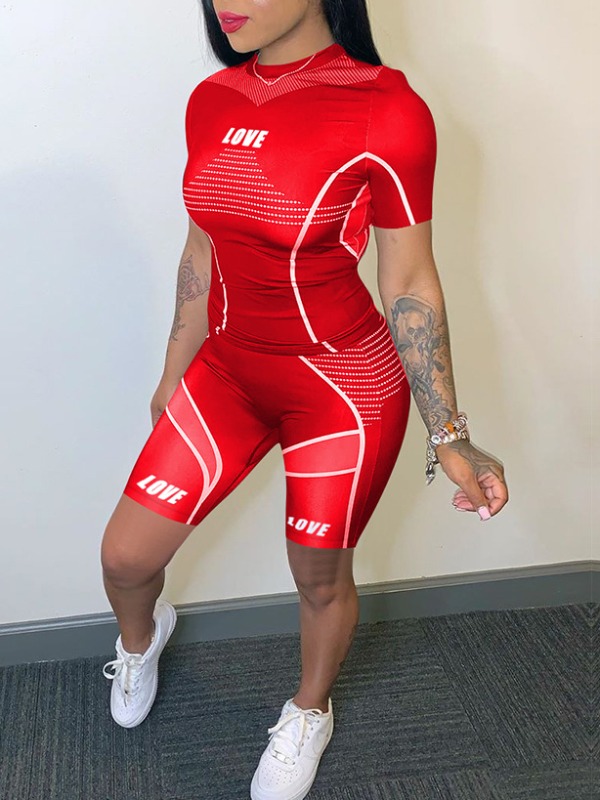 

LW Sportswear Print Red Two Piece Shorts Set
