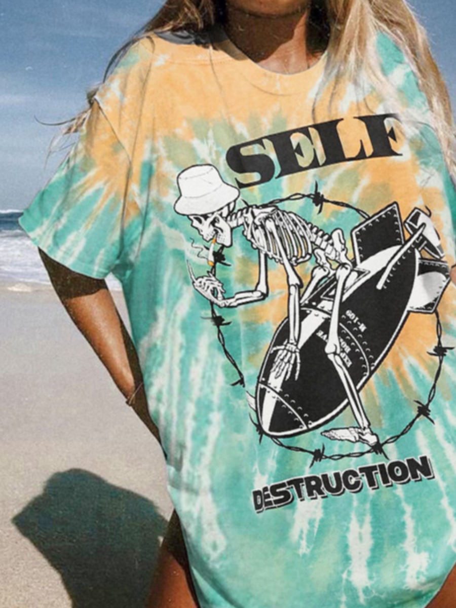 

lovely Street O Neck Print Green T-shirt