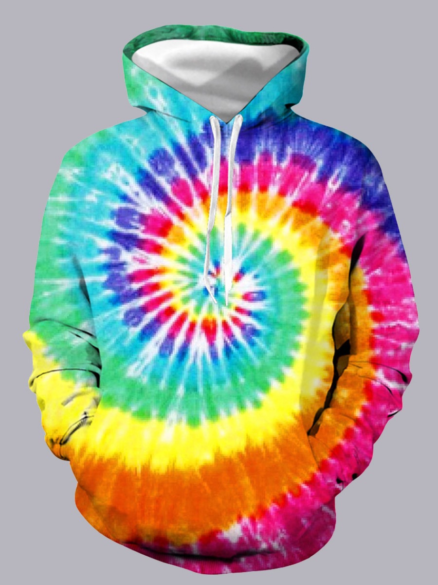 

LW Men Hooded Collar Tie-dye Multicolor Oversized Hoodie, Multi