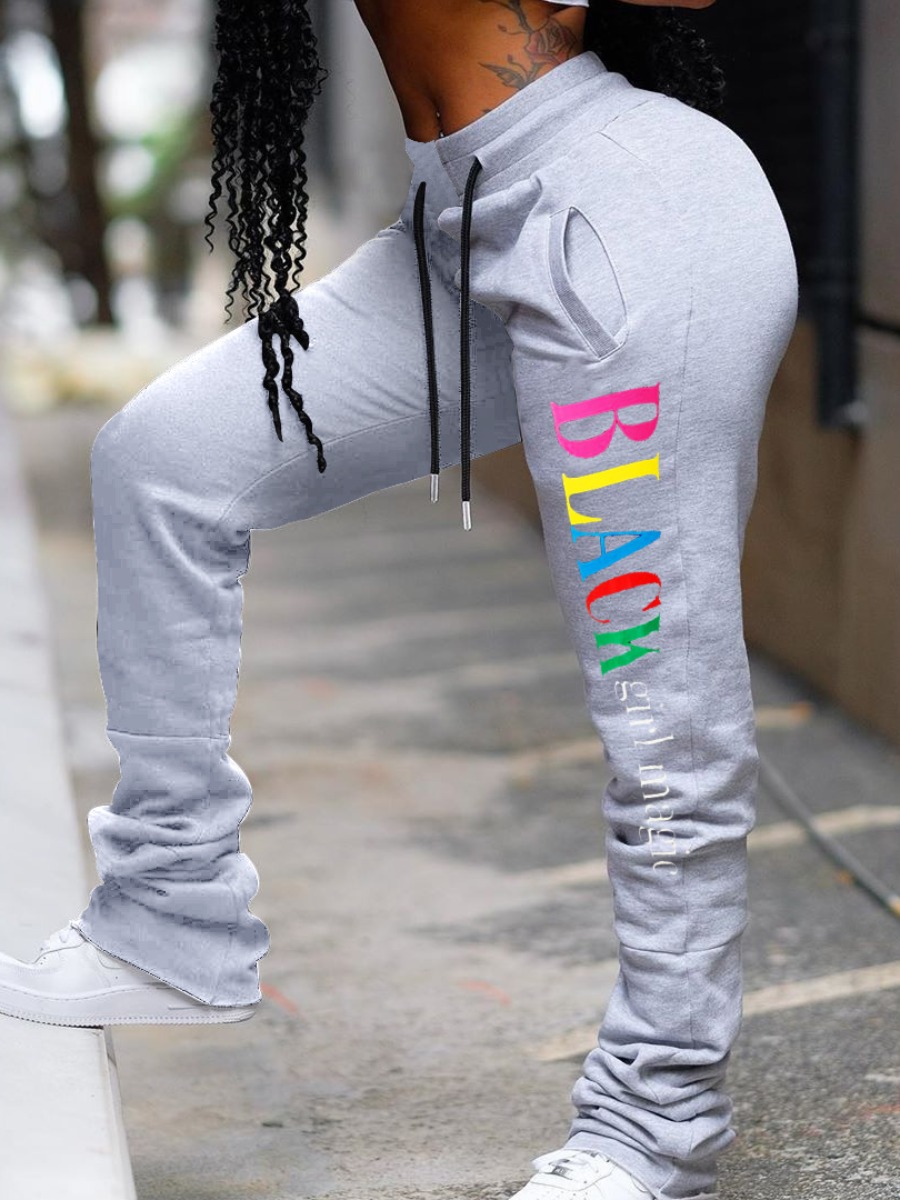 

lovely Casual Letter Print Grey Pants