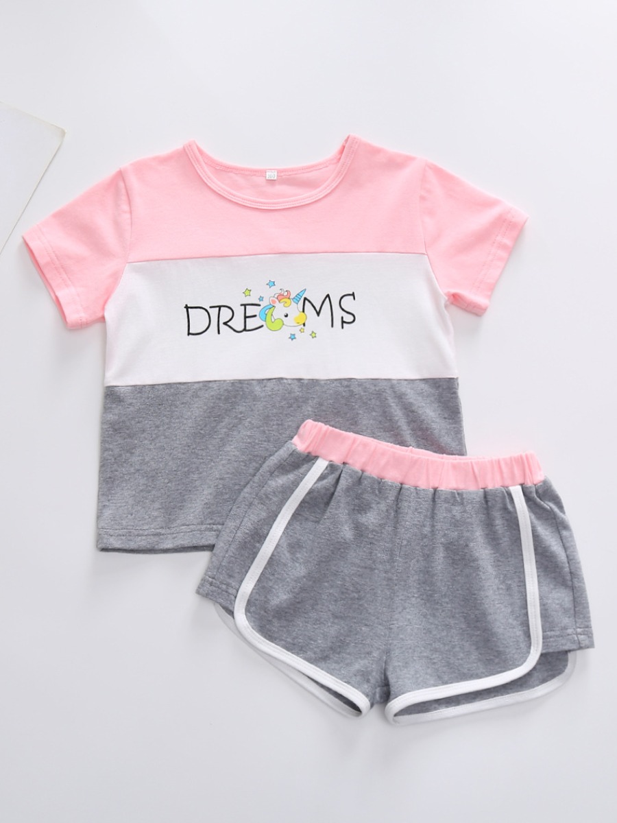 

lovely Casual Print Patchwork Pink Girl Two-piece Shorts Set