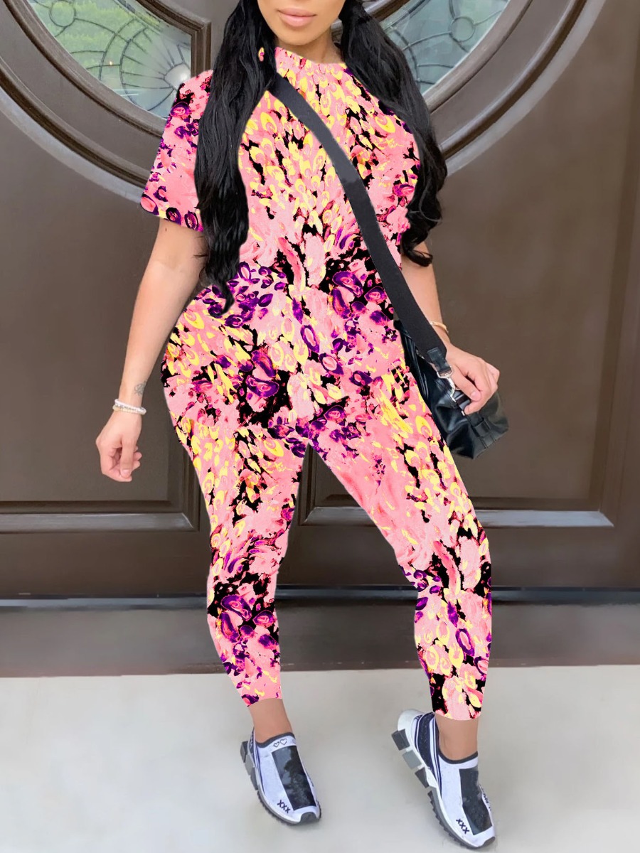 

lovely Leisure O Neck Print Croci Two Piece Pants Set