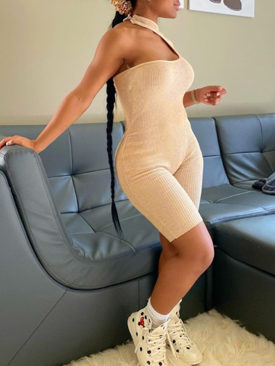 

lovely Sportswear One Shoulder Khaki One-piece Romper