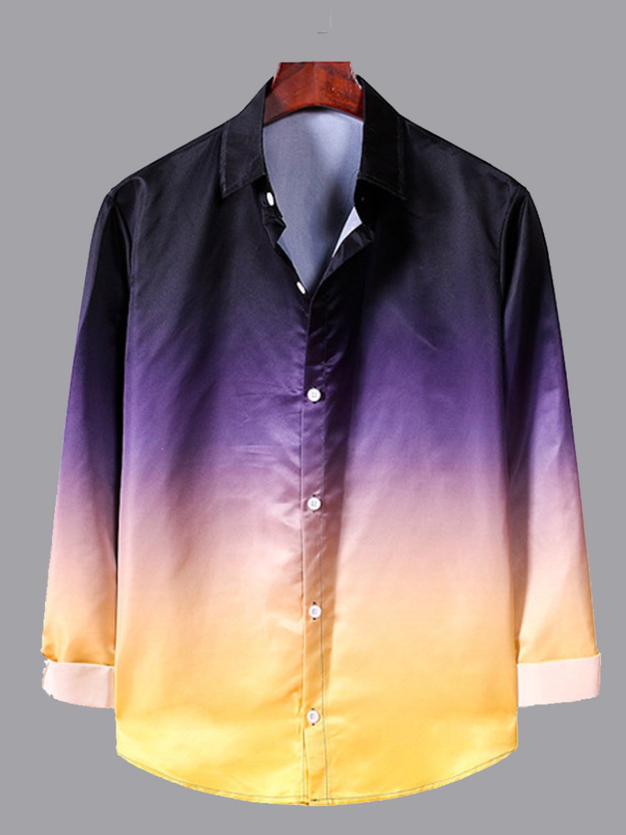 

Men lovely Trendy Turndown Collar Gradient Purple Shirt