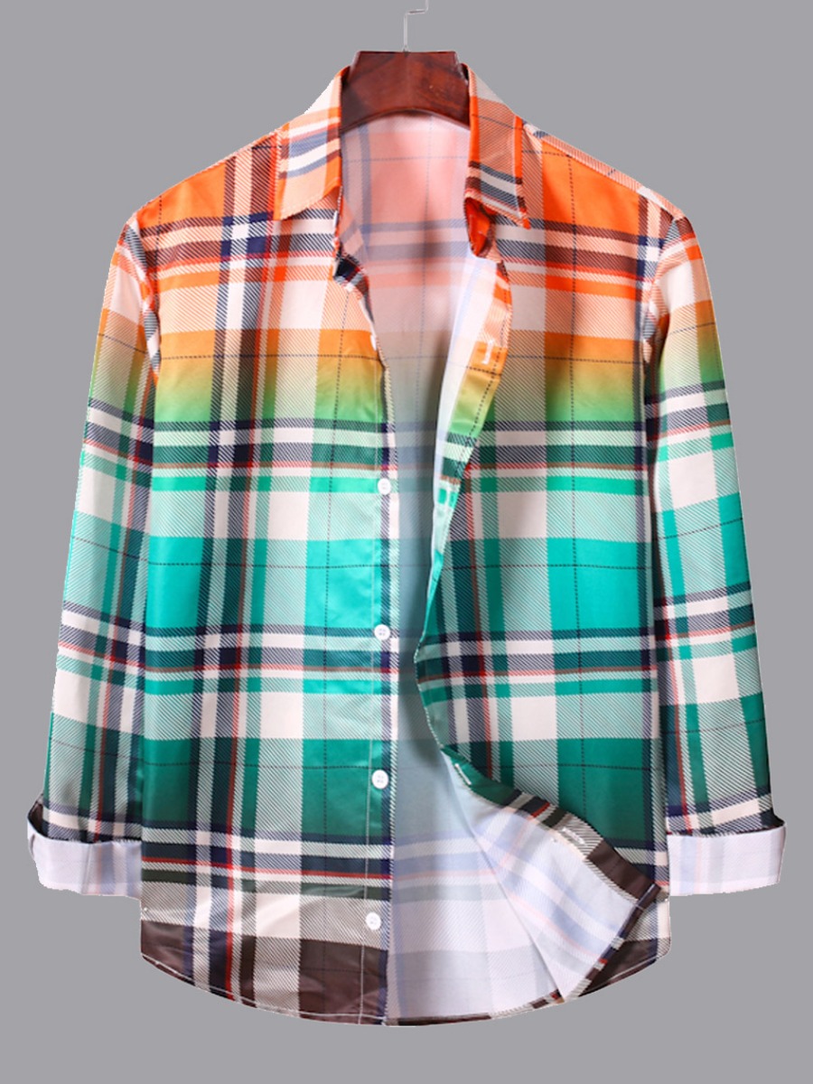 

Men lovely Trendy Turndown Collar Grid Print Green Shirt