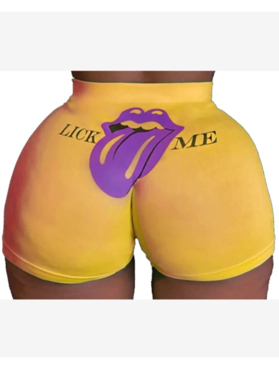 

lovely Sportswear Lip Print Yellow Shorts