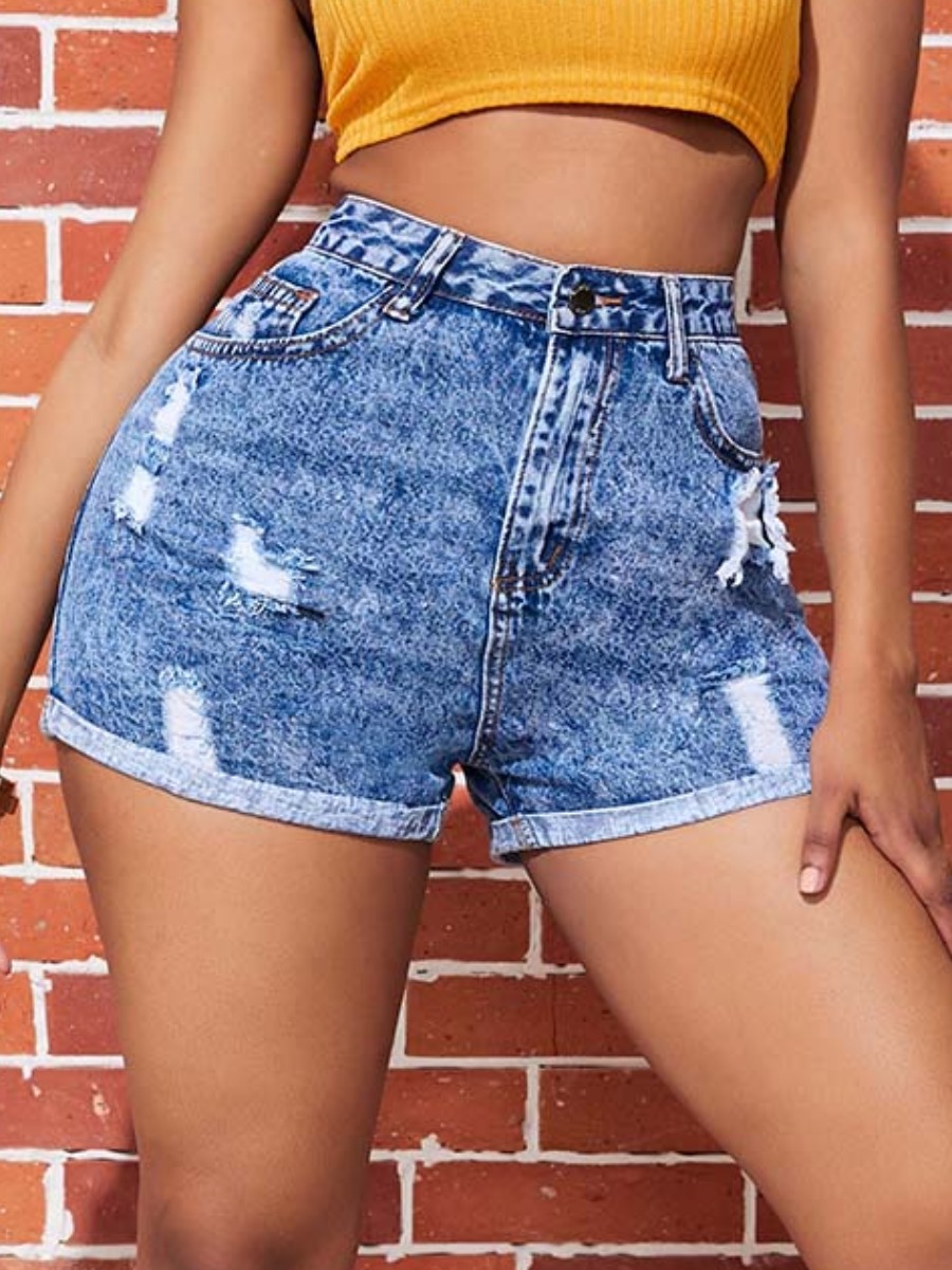 

lovely Stylish Broken Holes Deep Blue Denim Shorts
