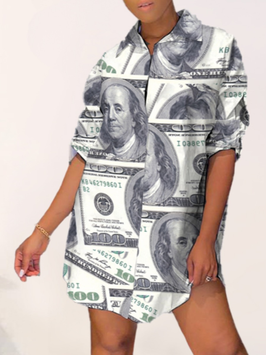 

lovely Casual Turndown Collar Letter Print White Mini Dress