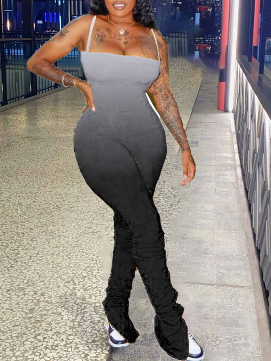

lovely Stylish Spaghetti Strap Gradient Black One-piece Jumpsuit