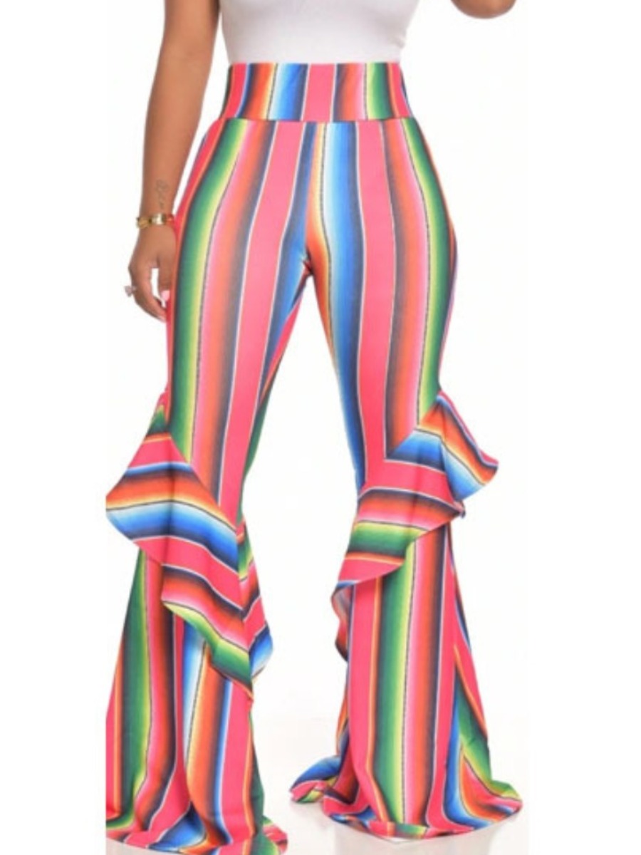

lovely Street Striped Flounce Design Multicolor Pants, Multi