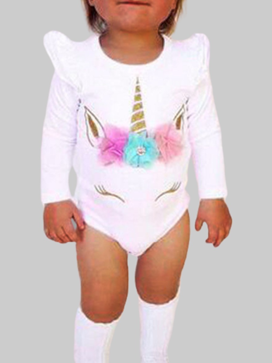 

lovely Leisure O Neck Print White Girl One-piece Romper