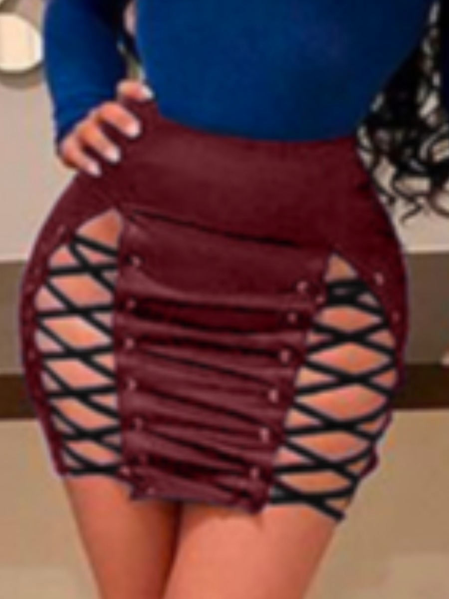 

lovely Sexy Bandage Design Wine Red Skirt