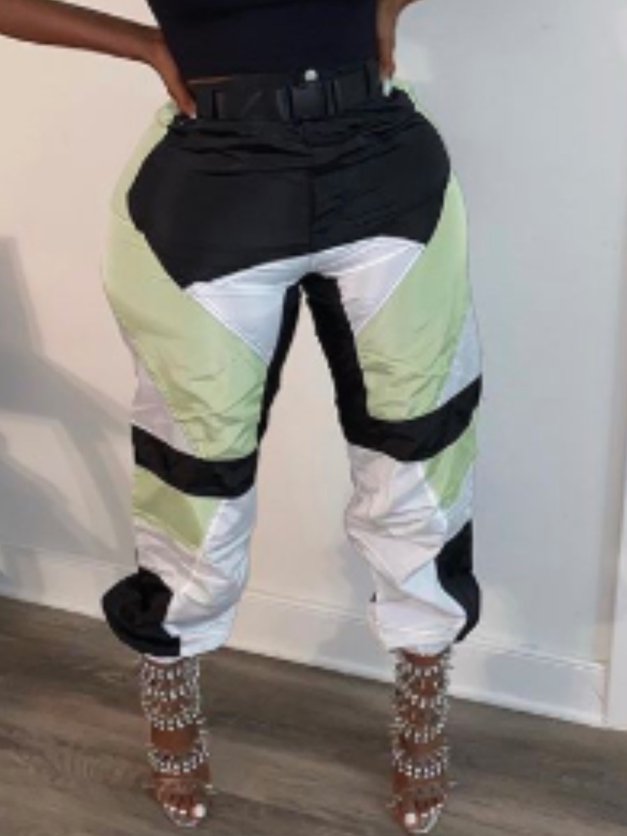 

lovely Street Color-lump Patchwork Black Pants