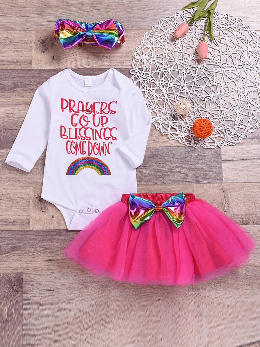 

lovely Casual O Neck Letter Print White Girl Two-piece Skirt Set