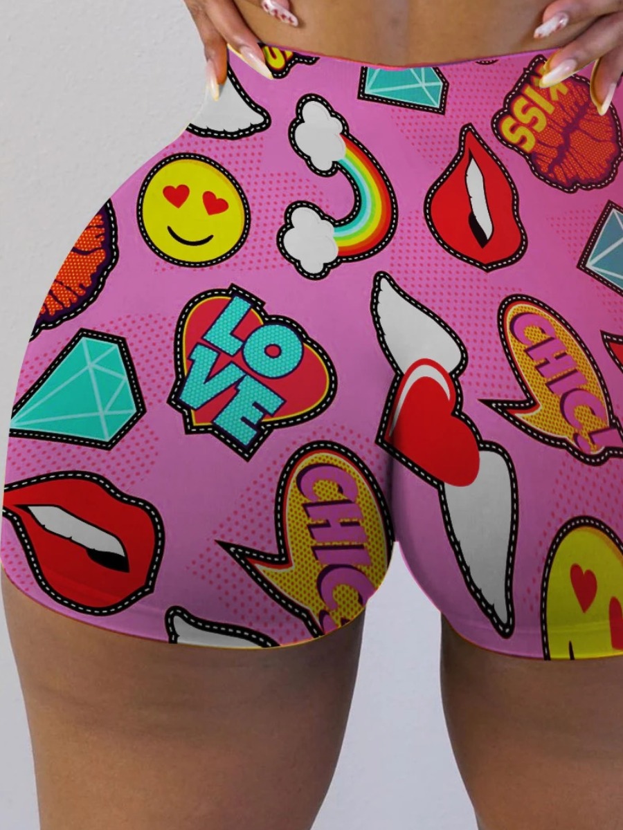 

lovely Street Cartoon Print Pink Plus Size Shorts