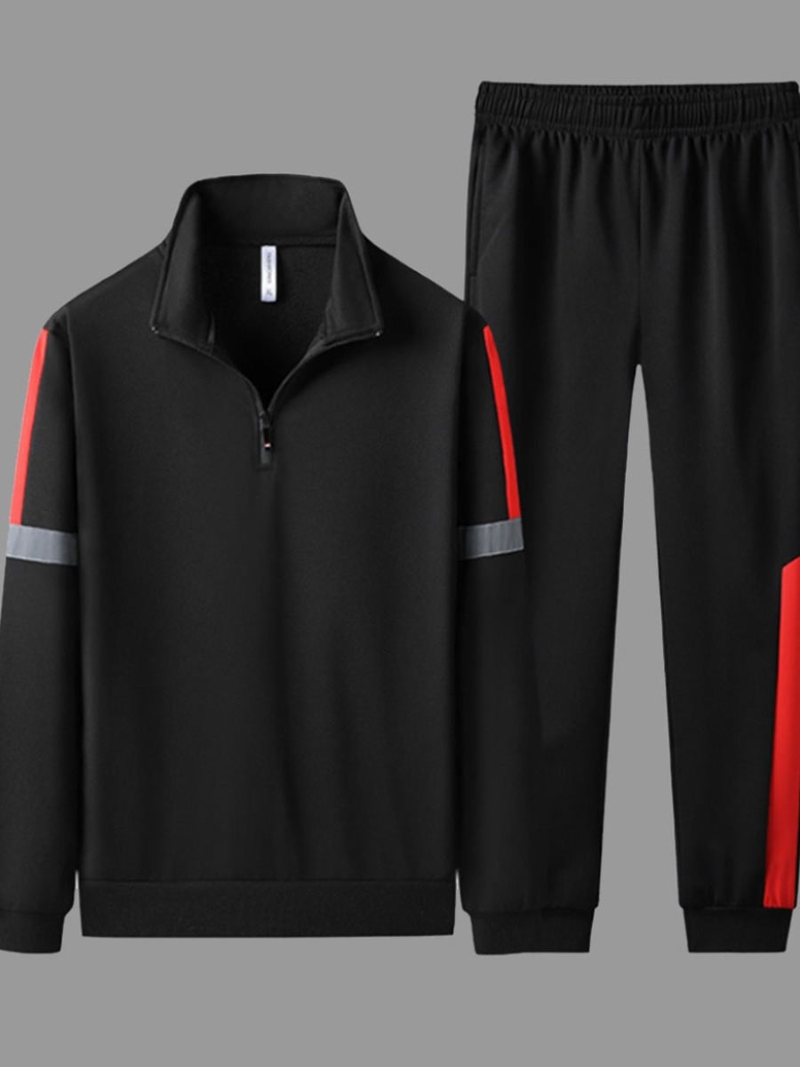 

Men lovely Sportswear Zipper Design Black Two-piece Pants Set
