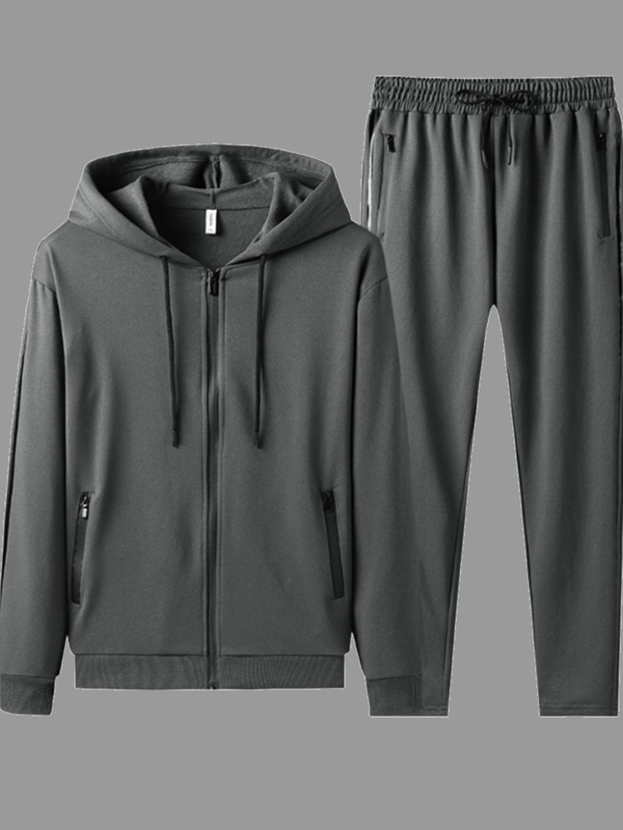 

Men lovely Sportswear Zipper Design Grey Two-piece Pants Set
