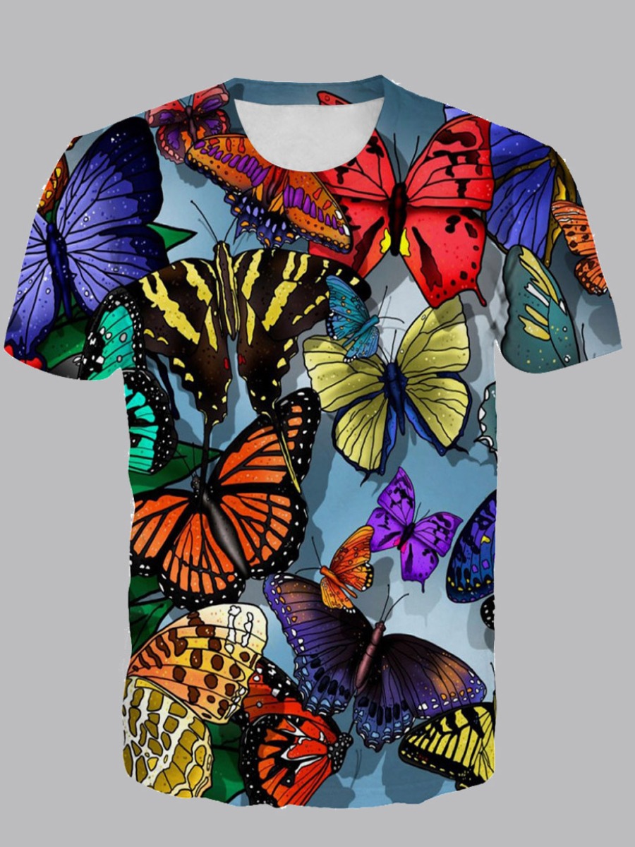 

Men lovely Trendy O Neck Butterfly Print Multicolor T-shirt, Multi