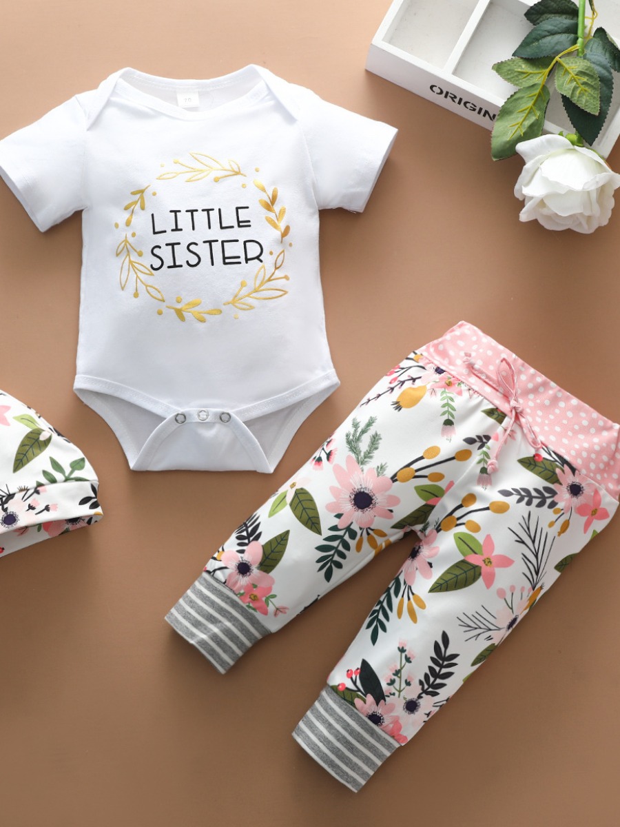 

lovely Casual O Neck Print White Girl Two-piece Pants Set