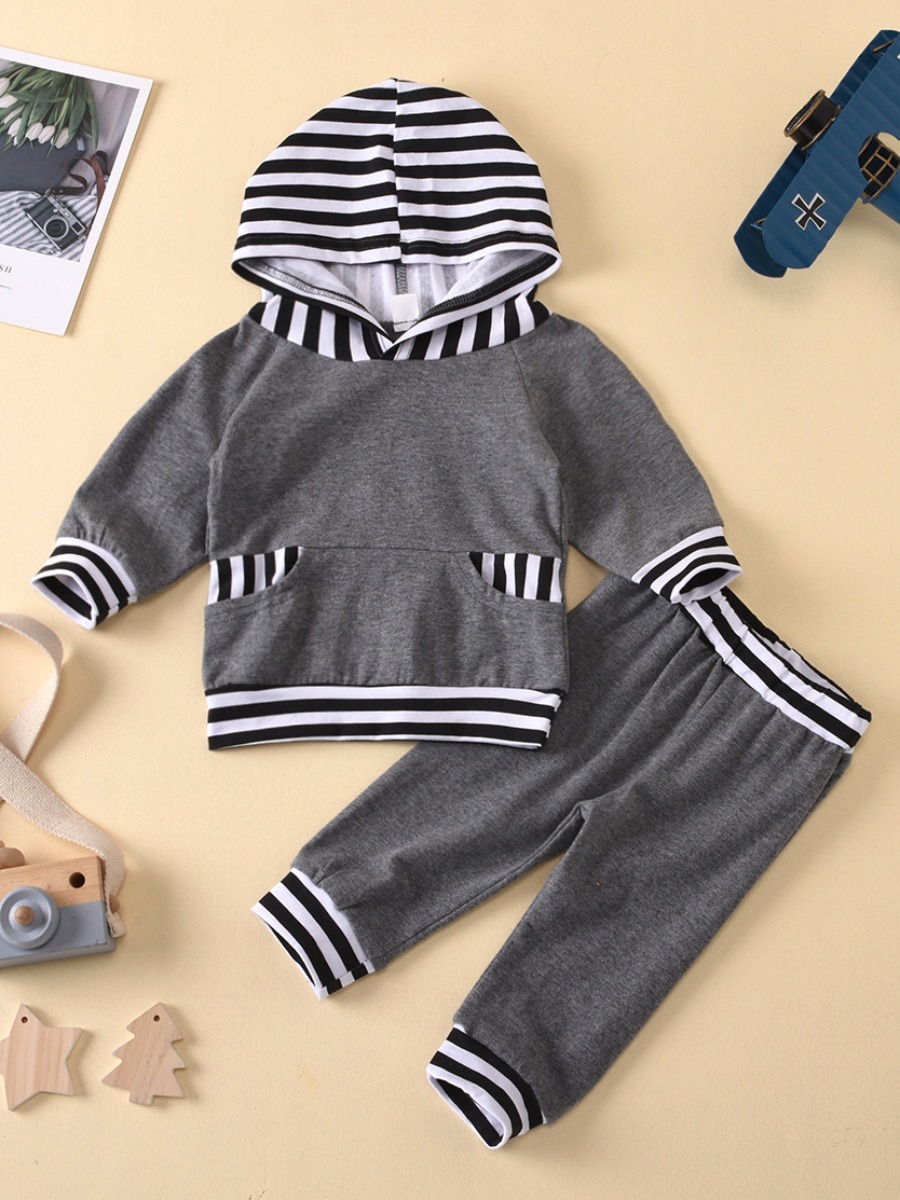 

lovely Sportswear Hooded Collar Patchwork Grey Girl Two-piece Pants Set