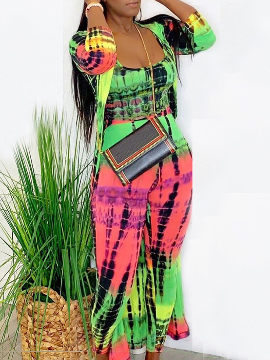 

Lovely Stylish Tie-dye Green Two Piece Pants Set