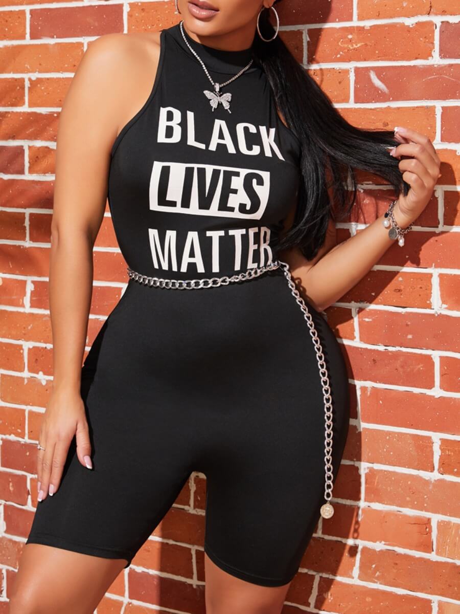 

Lovely Leisure Letter Print Black One-piece Romper