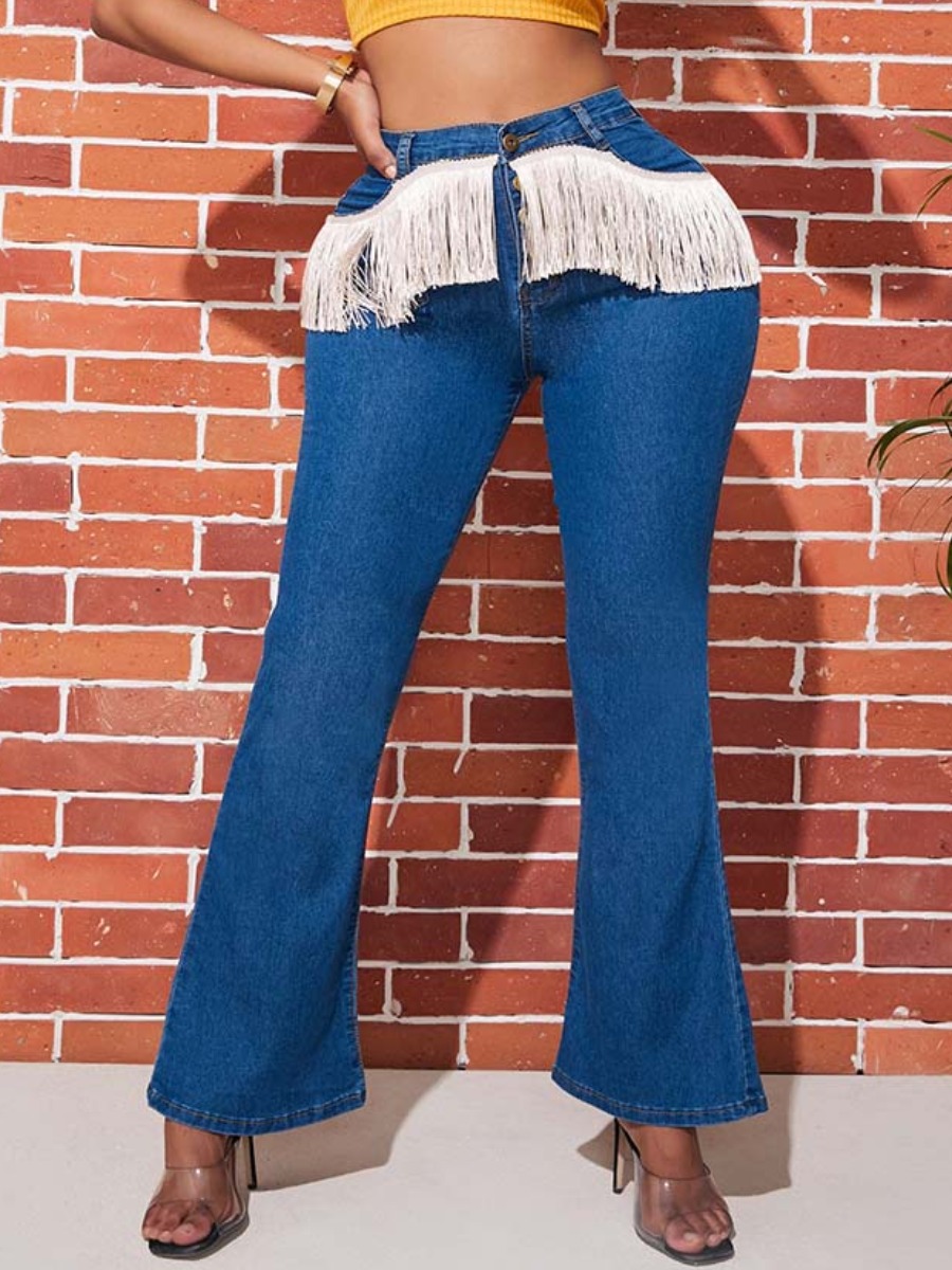 

lovely Stylish Tassel Design Deep Blue Jeans