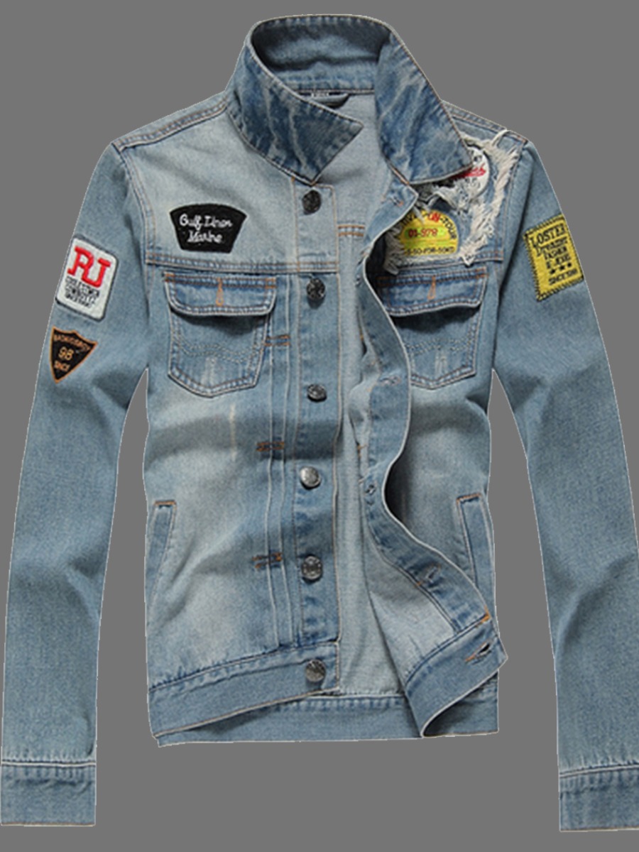 

lovely Street Buttons Design Patchwork Blue Denim Jacket