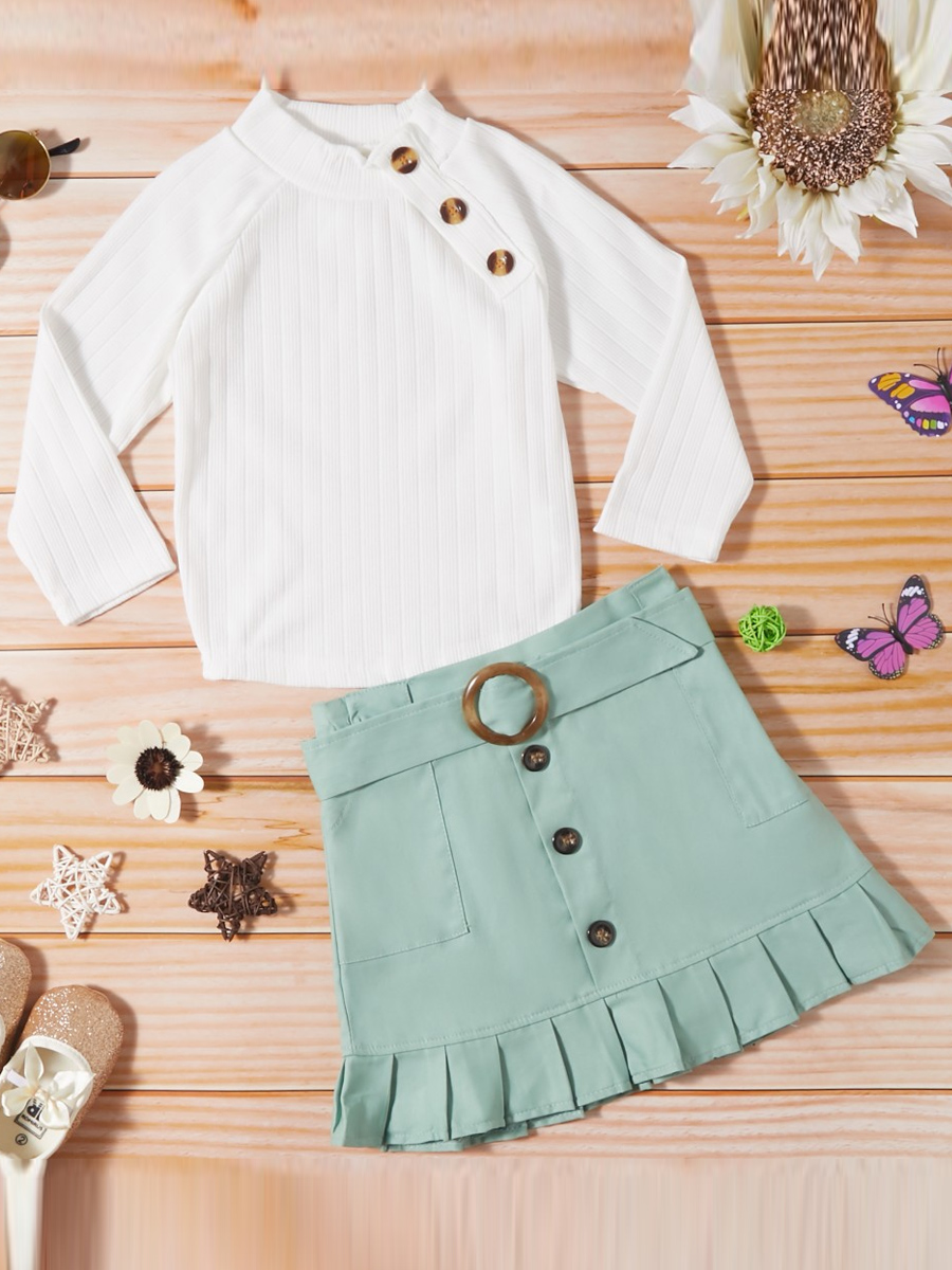 

lovely Trendy Buttons Design Green Girl Two-piece Skirt Set