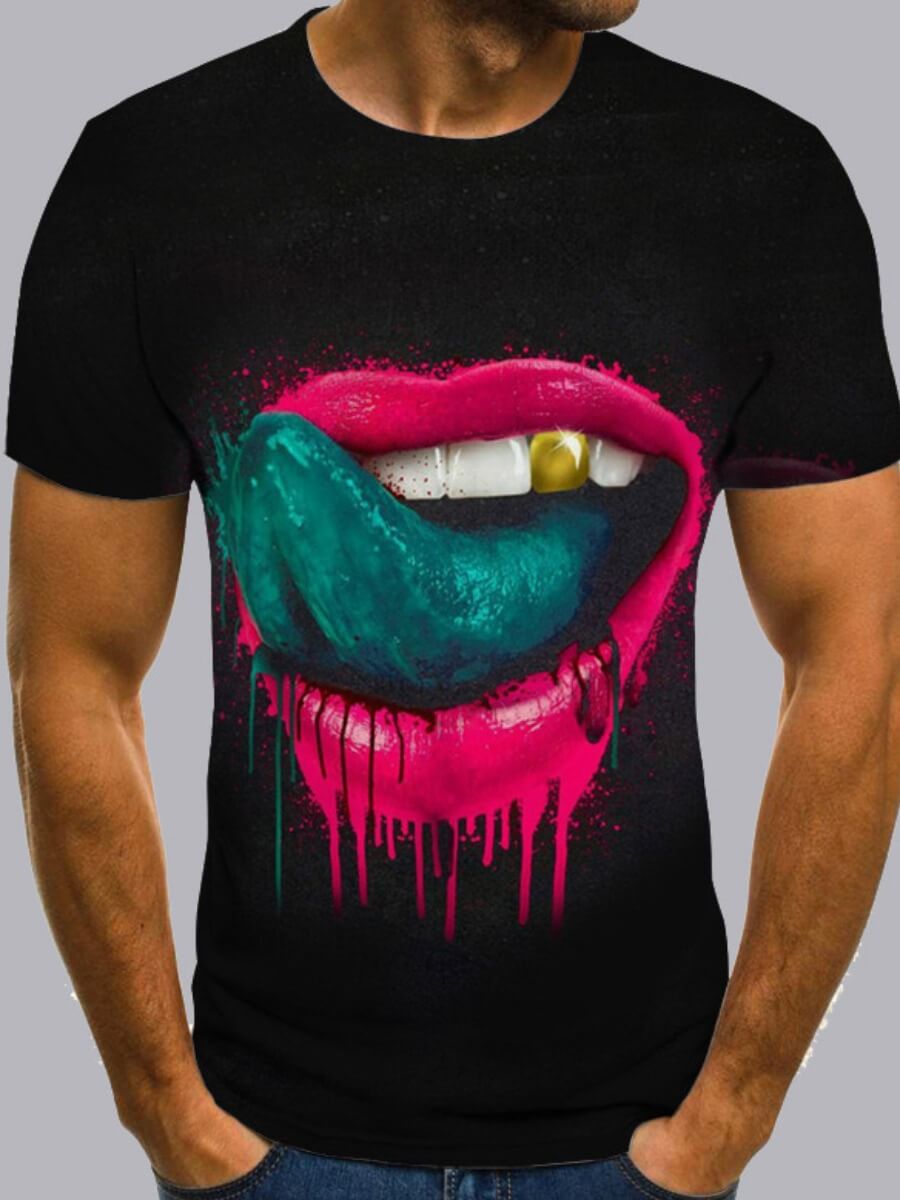 

Lovely Men Street O Neck Graffiti Print Pink T-shirt