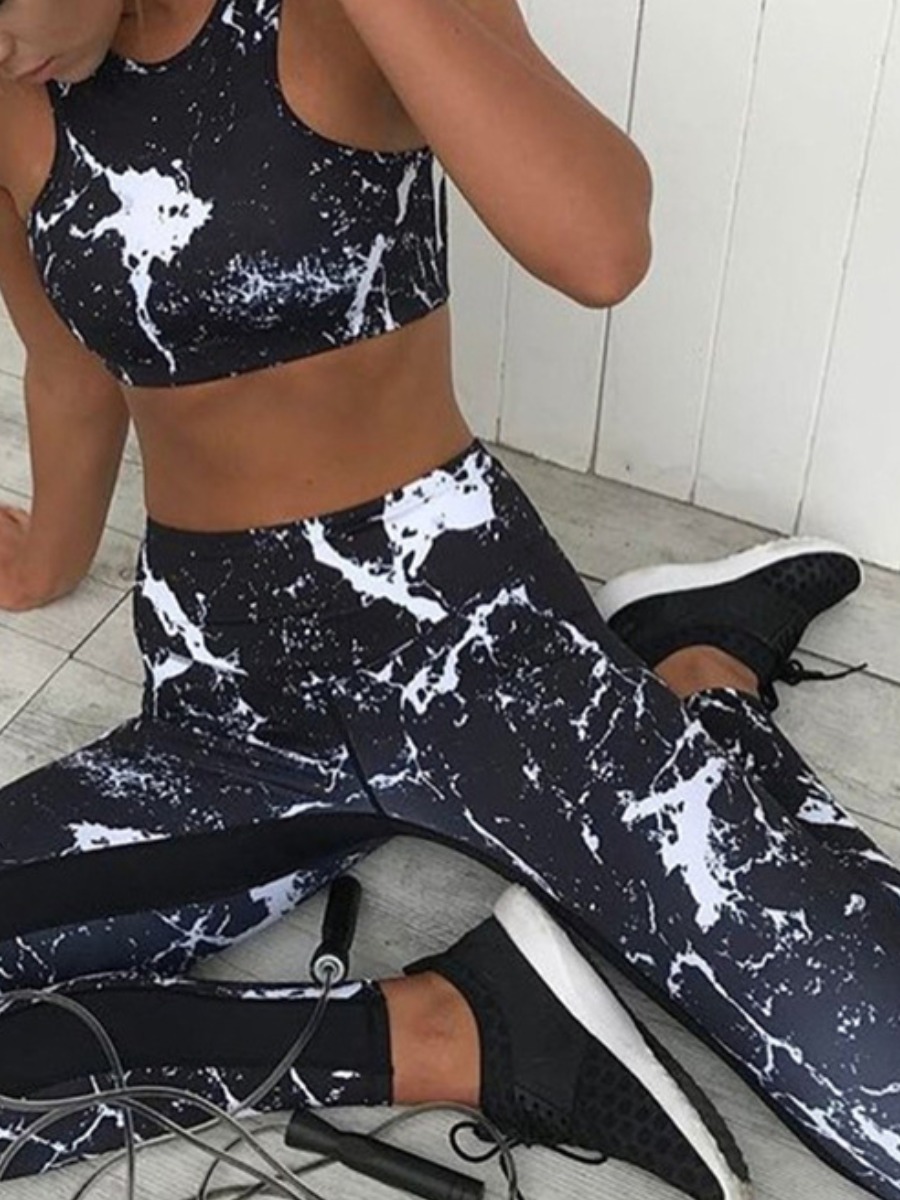 

lovely Sportswear Tie-dye Black Two-piece Pants Set