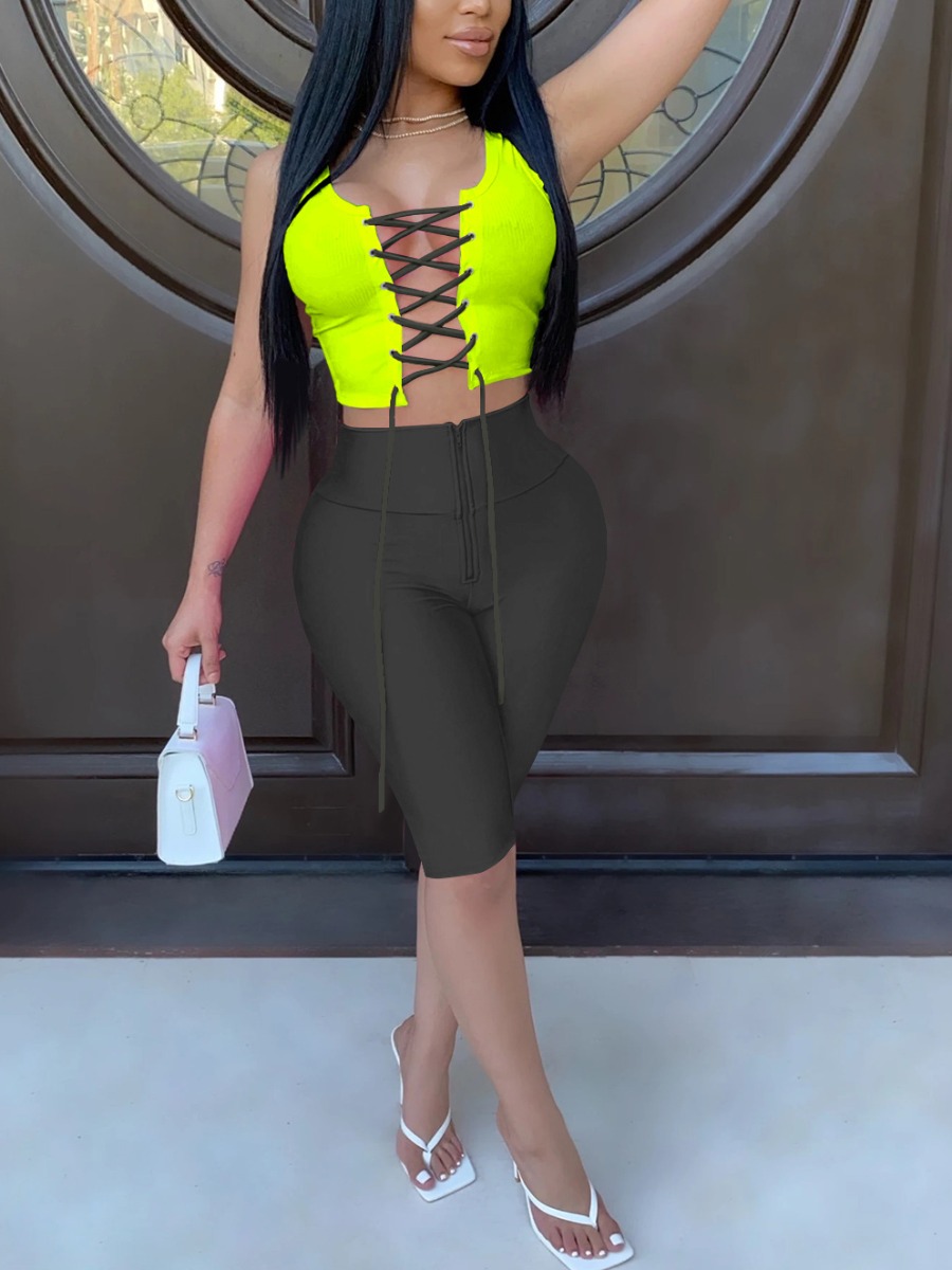 

lovely Sexy Bandage Design Skinny Black Two Piece Shorts Set