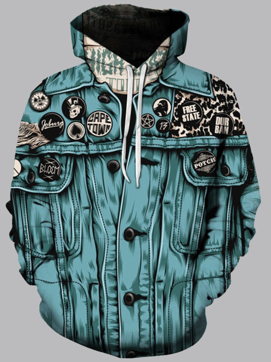 

Men lovely Street Hooded Collar Print Skyblue Hoodie