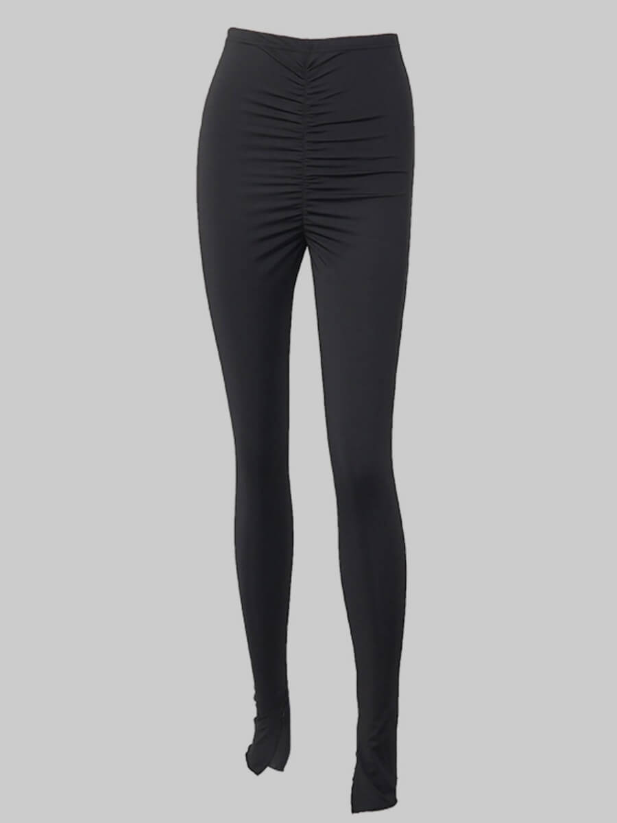 Lovely Sexy Fold Design Skinny Black Plus Size Pants