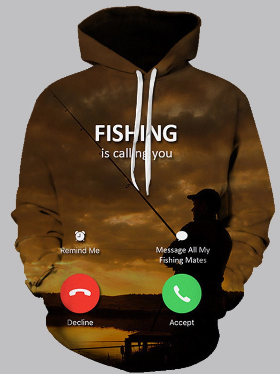 

Men lovely Street Hooded Collar Print Light Coffee Hoodie
