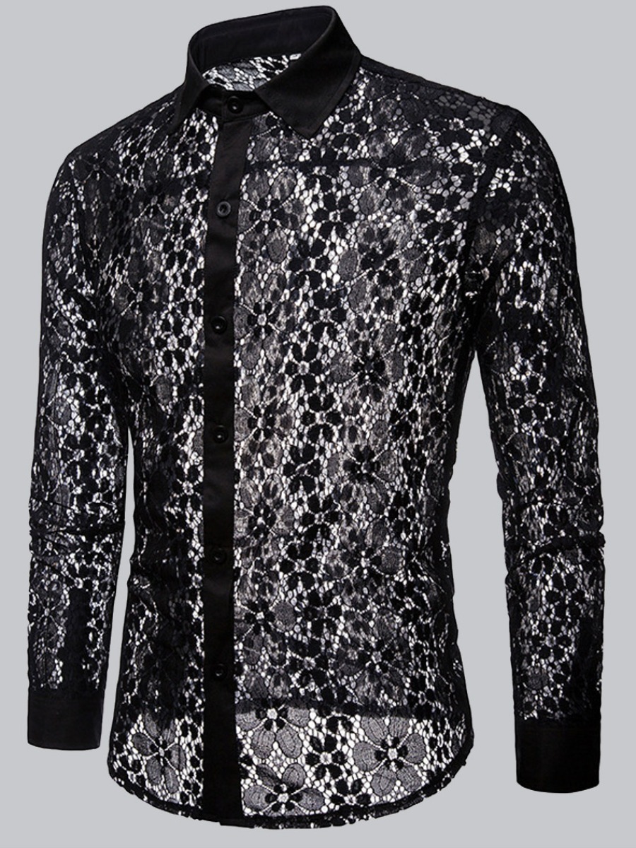 

LW SXY Men Stylish Turndown Collar Patchwork Black Shirt
