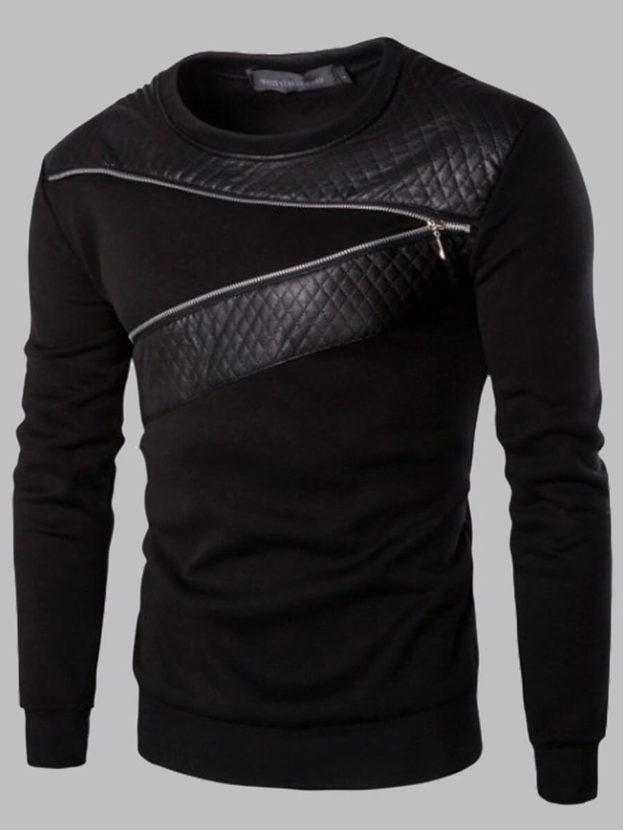 

LW Men Round Neck Zipper Design Sweatshirt, Black