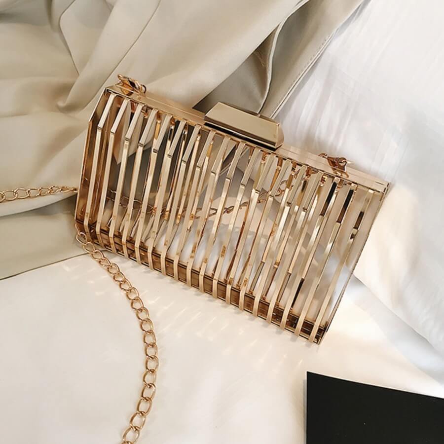 

Lovely Stylish Chain Strap Champagne Crossbody Bags