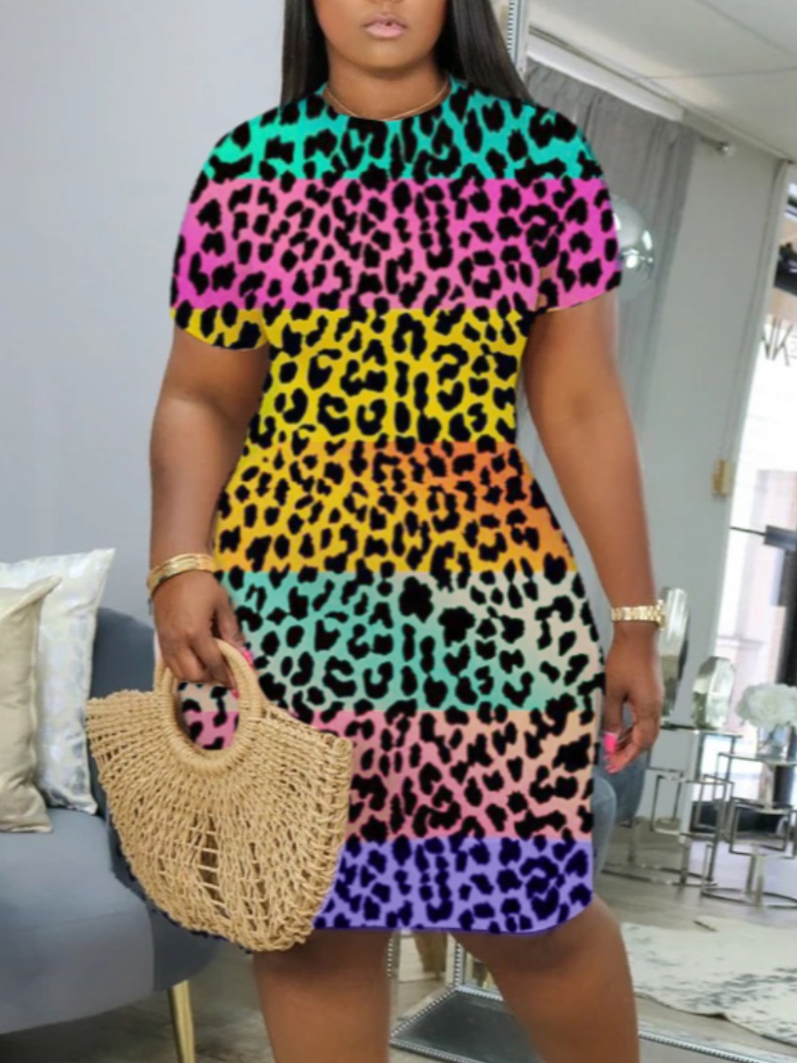 

Lovely Casual O Neck Leopard Print Knee Length Dress