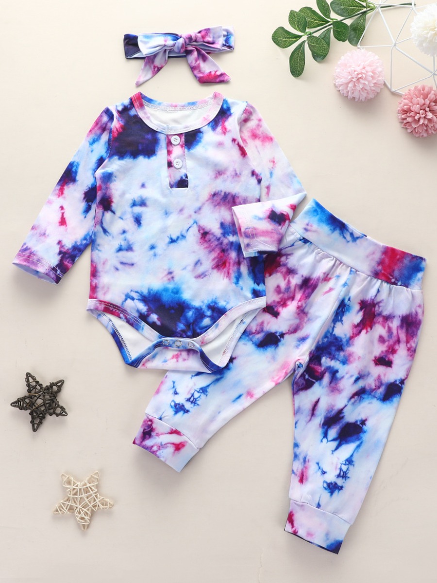 

lovely Sportswear O Neck Tie-dye Purple Girl Two-piece Pants Set