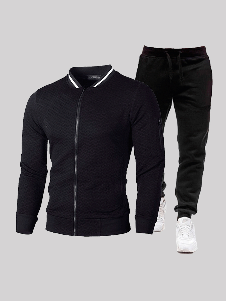 

lovely Sportswear Patchwork Zipper Design Black Two-piece Pants Set