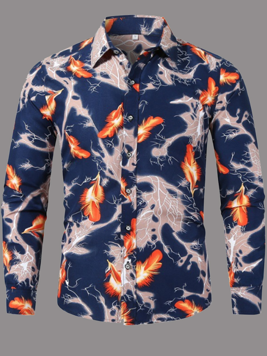 

lovely Stylish Turndown Collar Print Blue Shirt
