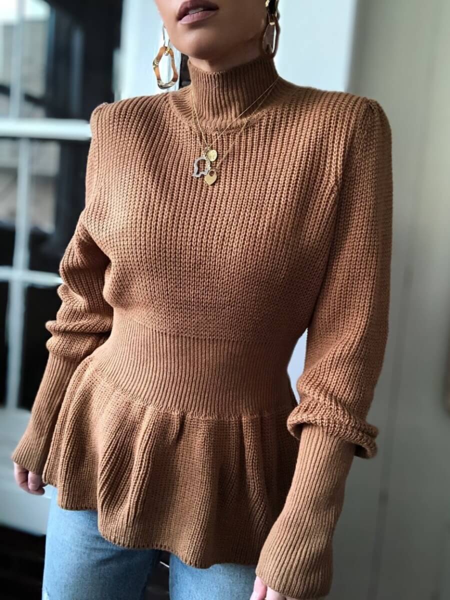 

Lovely Sweater Flounce Design Brown Sweater