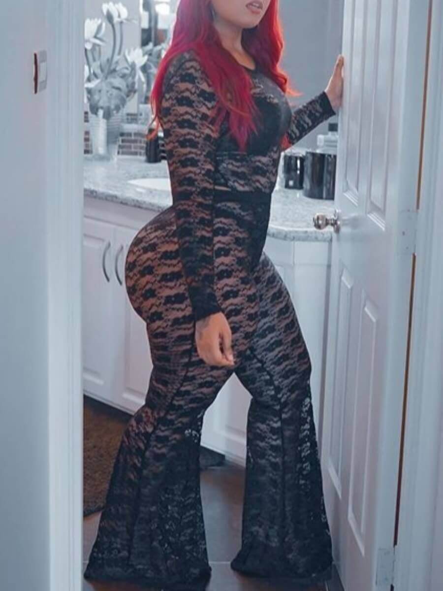 

LW SXY Plus Size Lace See-through Black One-piece Jumpsuit