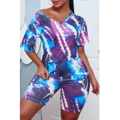 lovely Casual Tie Dye Black Two Piece Shorts Set
